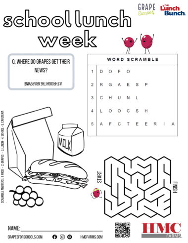 National School Lunch Week themed activity sheet for kids
